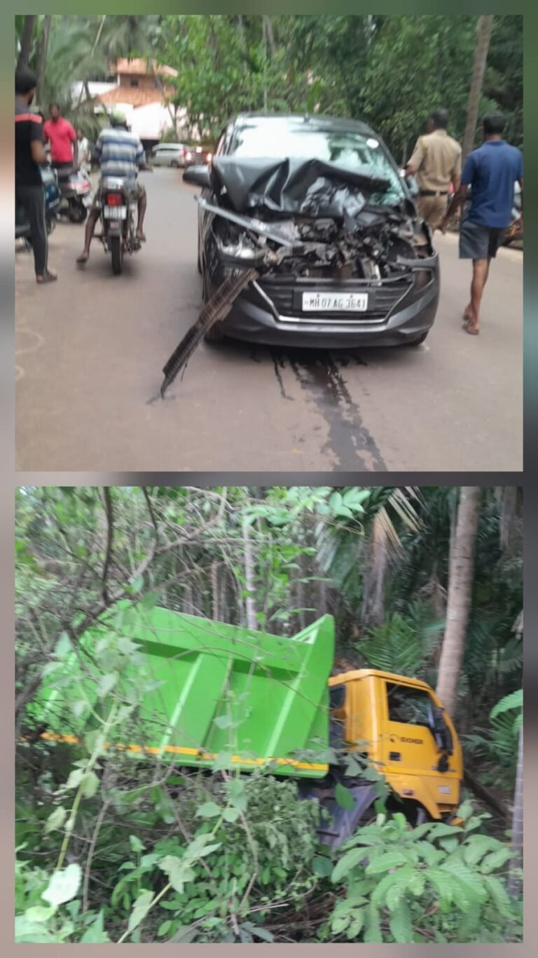 परुळे येथे डम्पर व कार अपघातात दैव बलवत्तर दोघे बचावले…